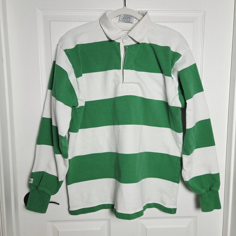 Barbarian Rugby Polo Shirt Medium Green Stripe Preppy Colorblock Y2K Canada